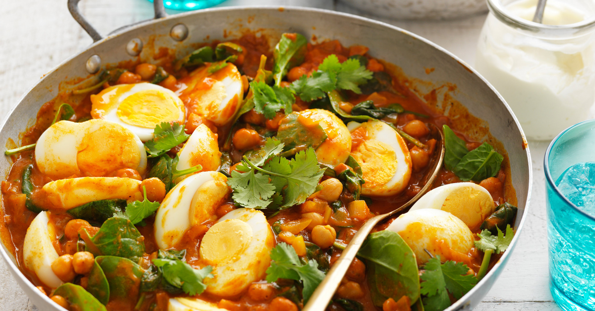 Mild Egg Korma with Chickpeas and Spinach Recipe | myfoodbook